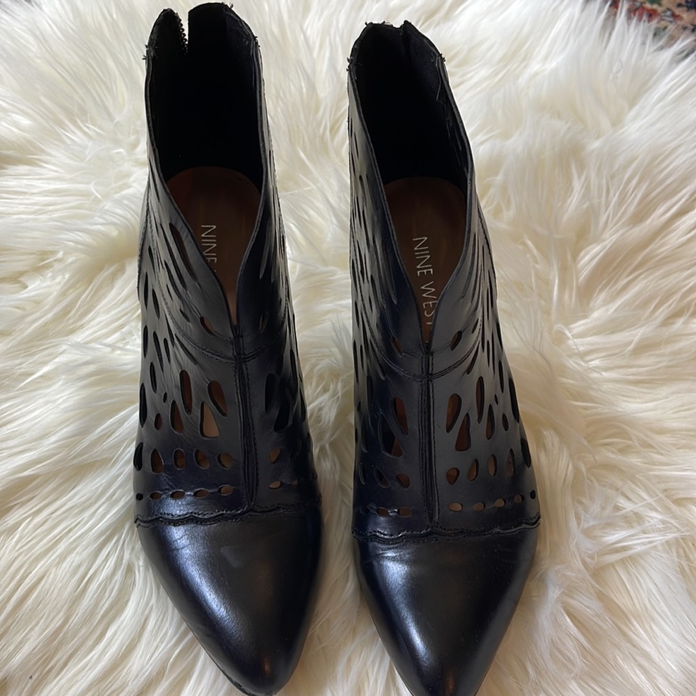 Black Nine West Laser-Cut Bootie - Picture 2 of 10